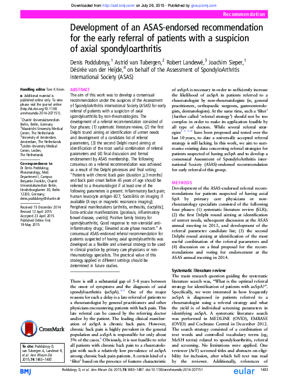 (PDF) Development of an ASAS-endorsed recommendation for the early ...