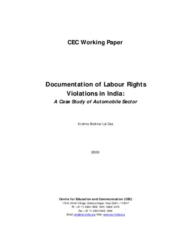 (PDF) Documentation of Labour Rights Violations in India: A Case Study ...