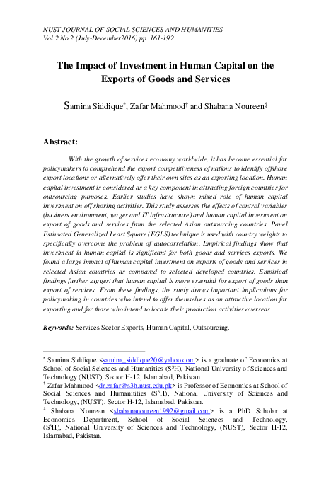(PDF) The Impact of Investment in Human Capital on the Exports of Goods ...