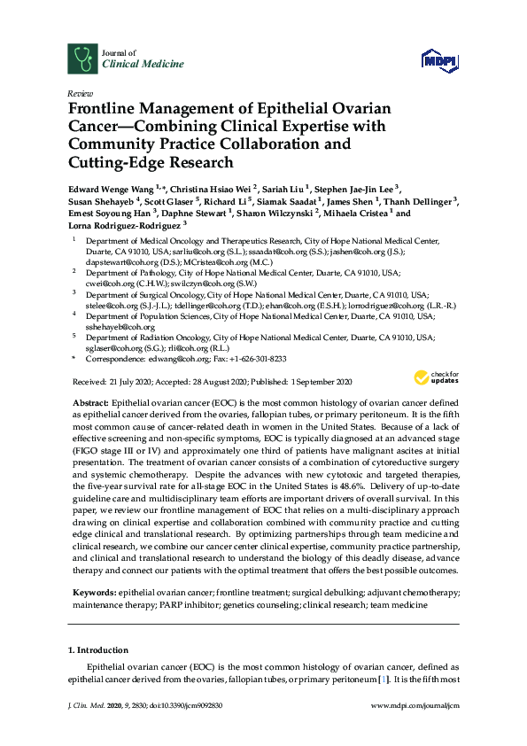 (PDF) Frontline Management of Epithelial Ovarian Cancer—Combining ...