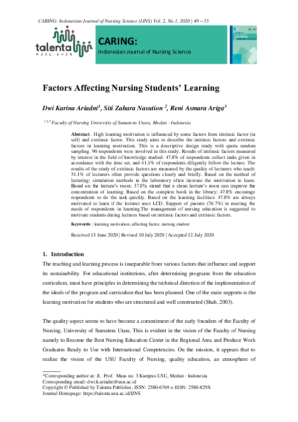 (PDF) Factors Affecting Nursing Students’ Learning