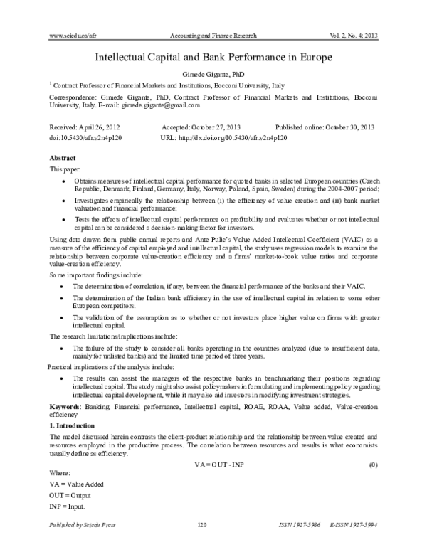 (PDF) Intellectual Capital and Bank Performance in Europe