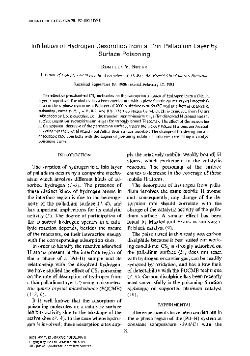 (PDF) Inhibition of hydrogen desorption from a thin palladium layer by ...