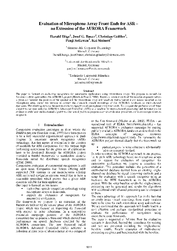 (PDF) Evaluation of Microphone Array Front-Ends for ASR - an Extension ...