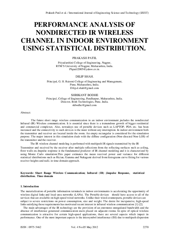 (PDF) Performance Analysis of Nondirected Ir Wireless Channel in Indoor ...