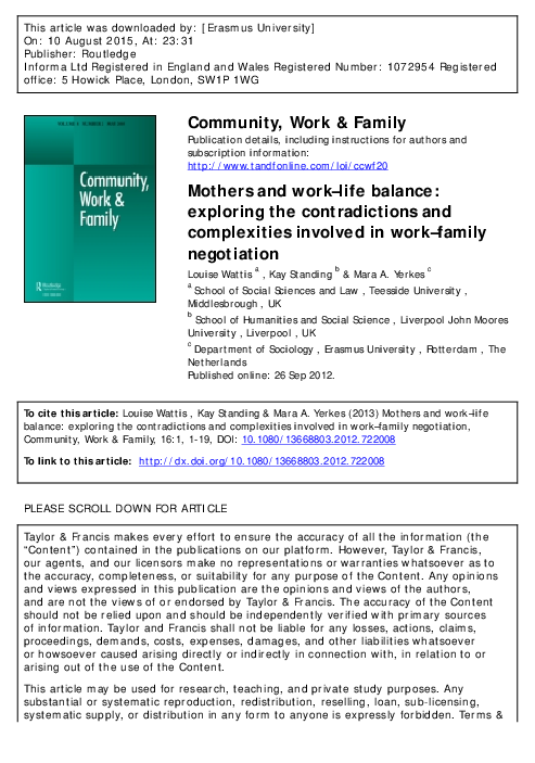 (PDF) Mothers and work–life balance: exploring the contradictions and ...