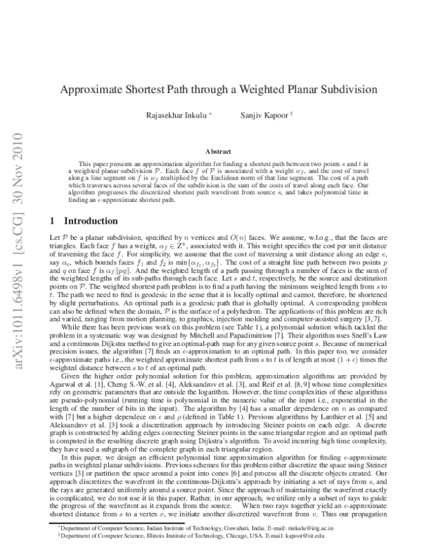 (PDF) Approximate Shortest Path through a Weighted Planar Subdivision