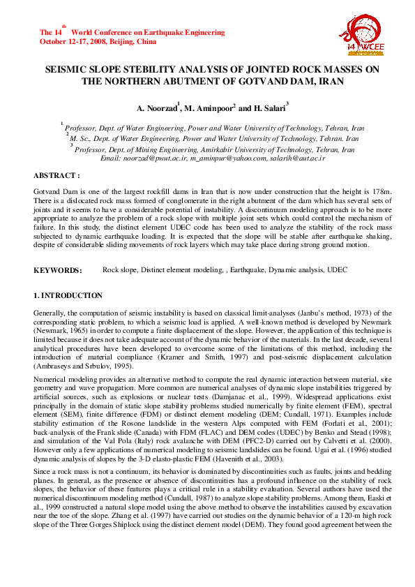 (PDF) Seismic Slope Stebility Analysis of Jointed Rock Masses on the ...