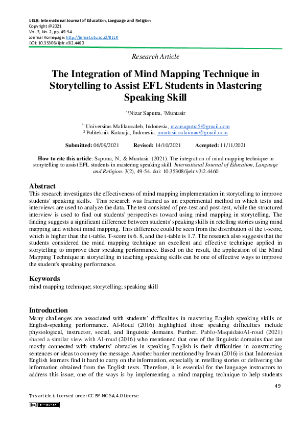 (PDF) The Integration of Mind Mapping Technique in Storytelling to ...