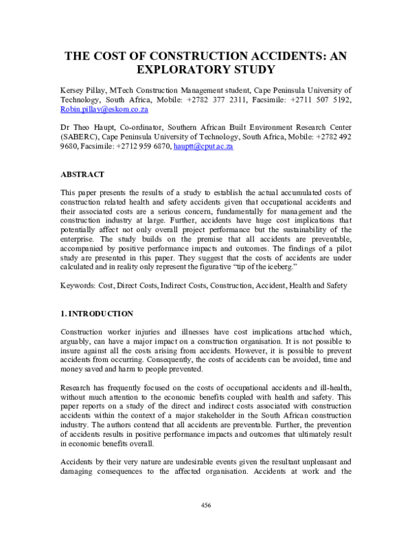 (PDF) The Cost of Construction Accidents: An Exploratory Study