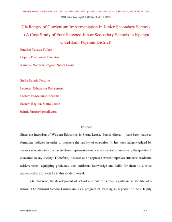 (PDF) Challenges of Curriculum Implementation in Junior Secondary Schools
