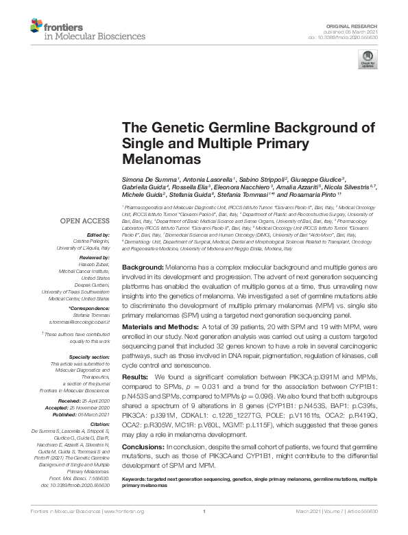 (PDF) The Genetic Germline Background of Single and Multiple Primary ...