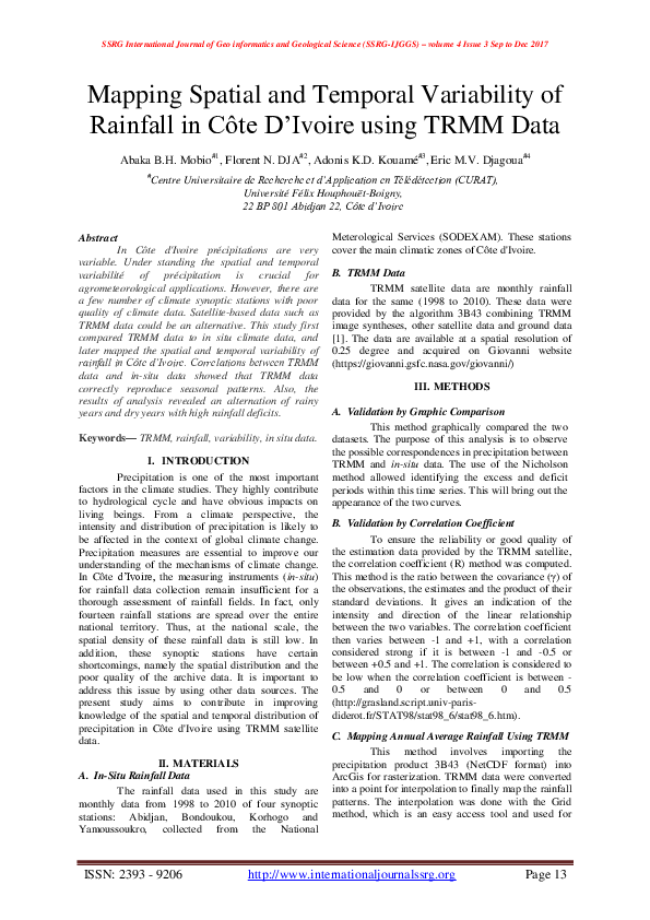 (PDF) Mapping Spatial and Temporal Variability of Rainfall in Côte D ...