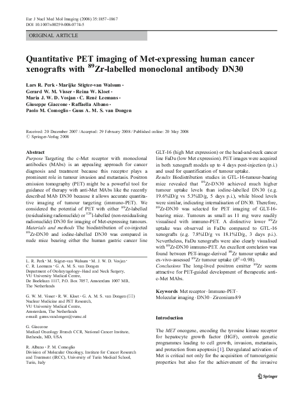 (PDF) Quantitative PET imaging of Met-expressing human cancer ...