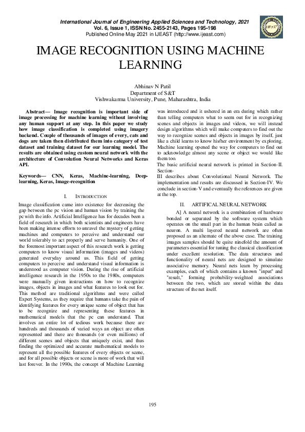 (PDF) Image Recognition Using Machine Learning
