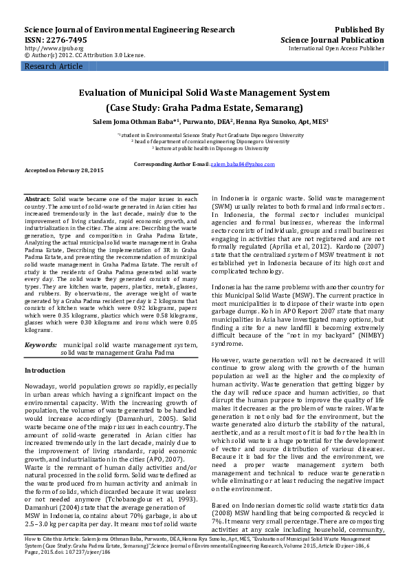 (PDF) Evaluation of Municipal Solid Waste Management System(Case Study ...