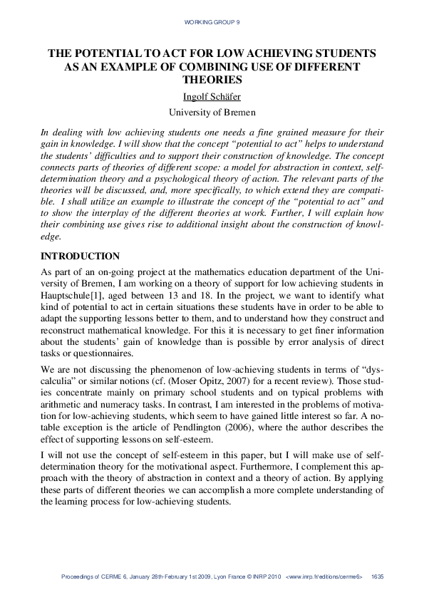 (PDF) The Potential to Act for Low Achieving Students as an Example of ...