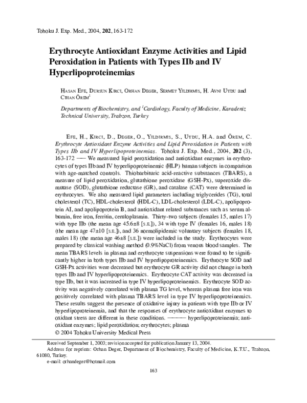 (PDF) Erythrocyte antioxidant enzyme activities and lipid peroxidation ...