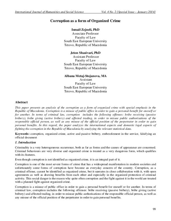 (PDF) Corruption as a form of Organized Crime