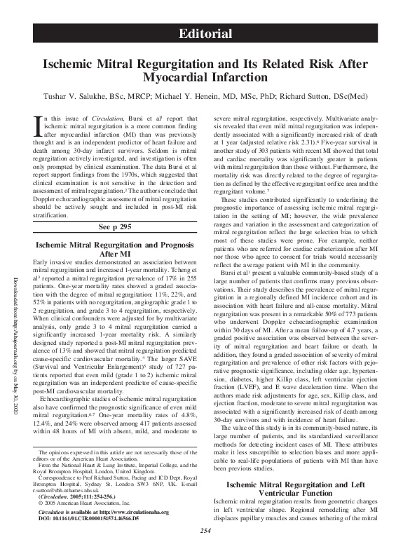 (PDF) Ischemic mitral regurgitation and its related risk after ...
