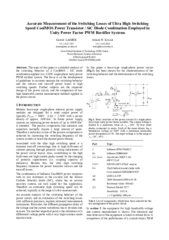 (PDF) Accurate measurement of the switching losses of ultra high