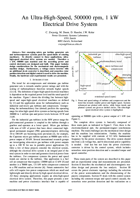 (PDF) An Ultra-High-Speed, 500000 rpm, 1 kW Electrical Drive System