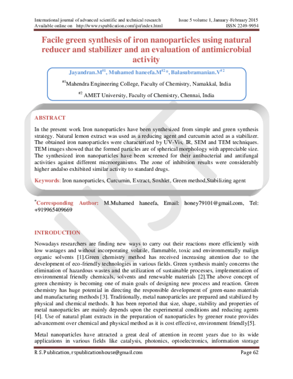 (PDF) Facile green synthesis of iron nanoparticles using natural ...