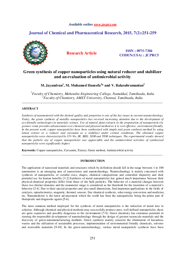 (PDF) Green synthesis of copper nanoparticles using natural reducer and ...