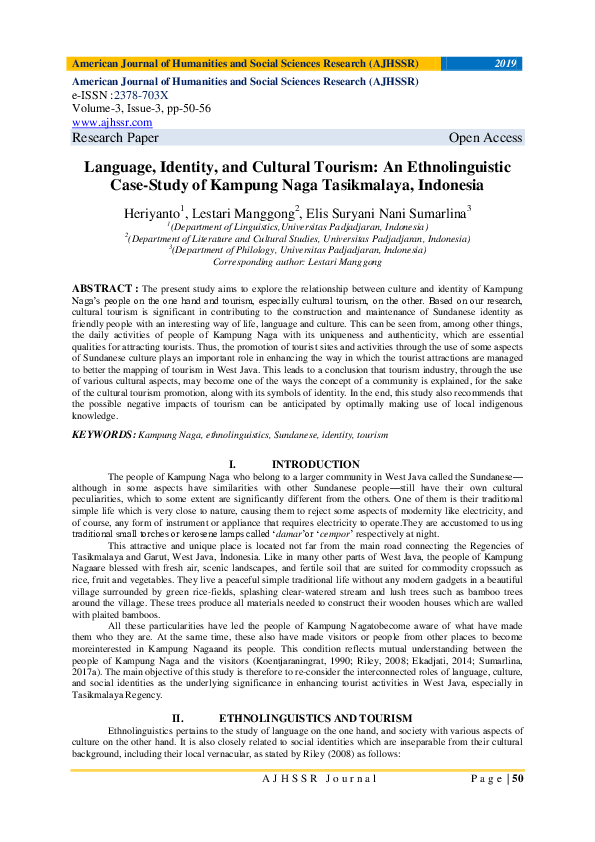 (PDF) Language , Identity , and Cultural Tourism : An Ethnolinguistic ...
