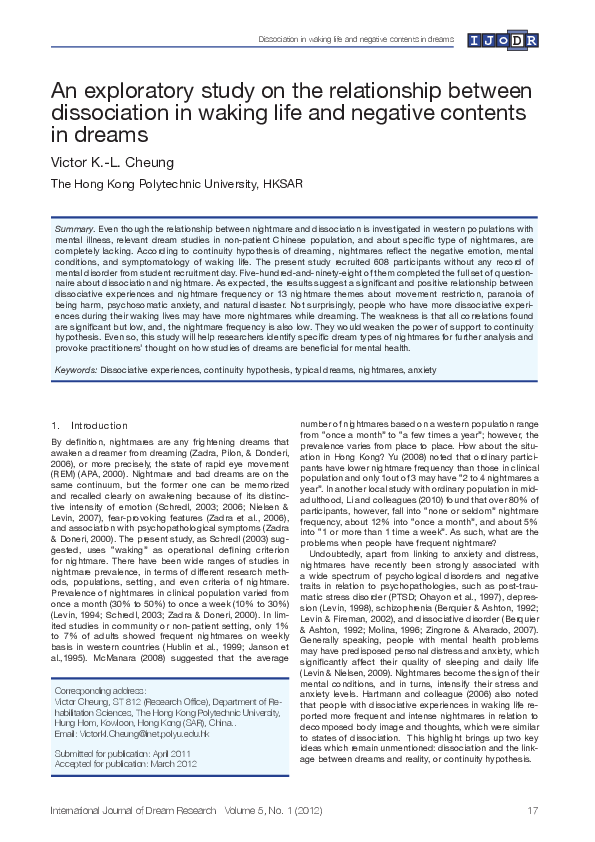 (PDF) An exploratory study on the relationship between dissociation in ...