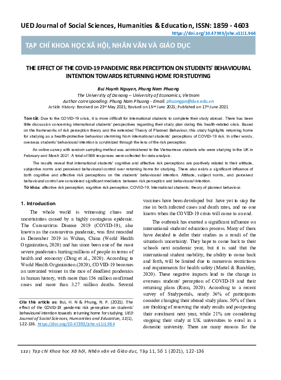 (PDF) The Effect of the COVID-19 Pandemic Risk Perception on Students ...