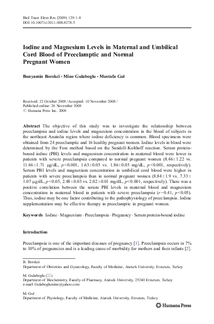 (PDF) Iodine and Magnesium Levels in Maternal and Umbilical Cord Blood ...