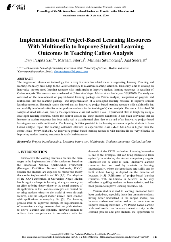 (PDF) Implementation of Project-Based Learning Resources With ...