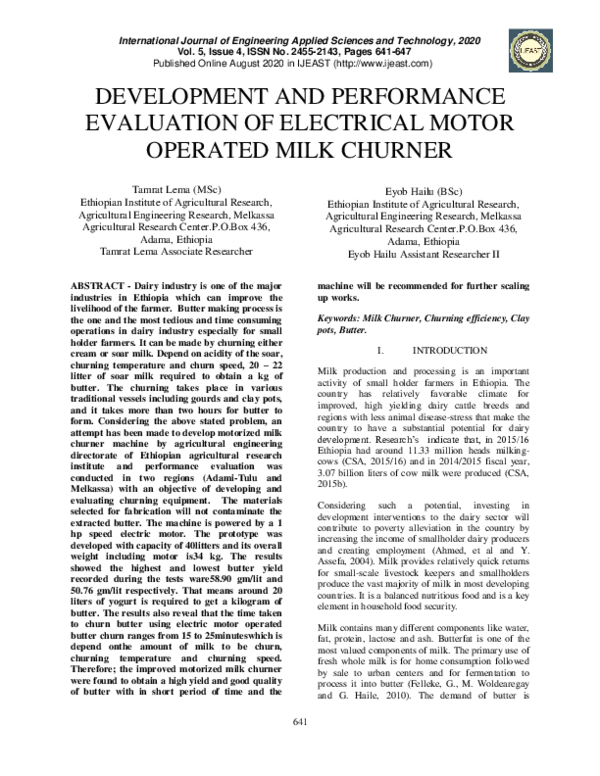 (PDF) Development and Performance Evaluation of Electrical Motor Operated