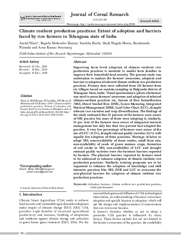 (PDF) Climate resilient production practices: Extent of adoption and ...