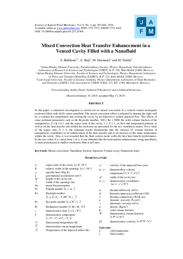 (PDF) Mixed Convection Heat Transfer Enhancement in a Vented Cavity ...