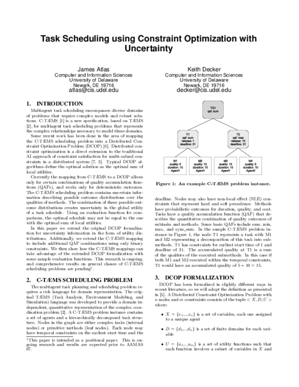 (PDF) Task Scheduling using Constraint Optimization with Uncertainty