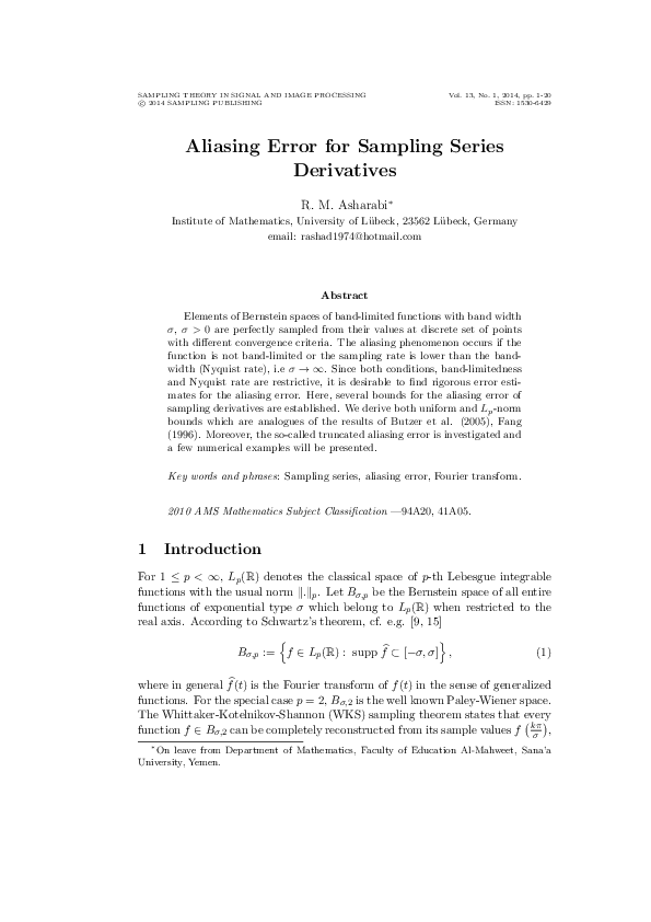 (PDF) Aliasing Error for Sampling Series Derivatives