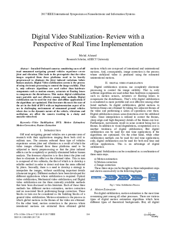 (PDF) Digital Video StabilizationReview with a Perspective of Real Time Implementation Mohd