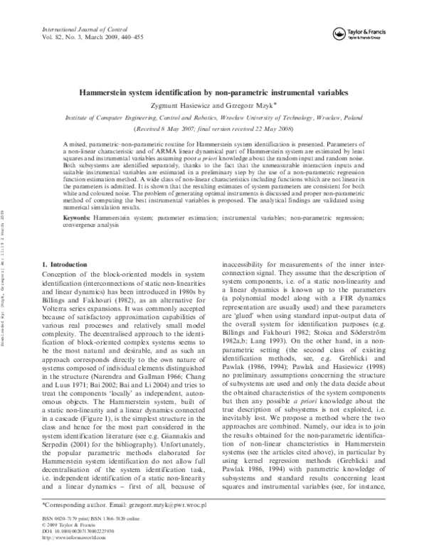 (PDF) Hammerstein system identification by nonparametric instrumental ...