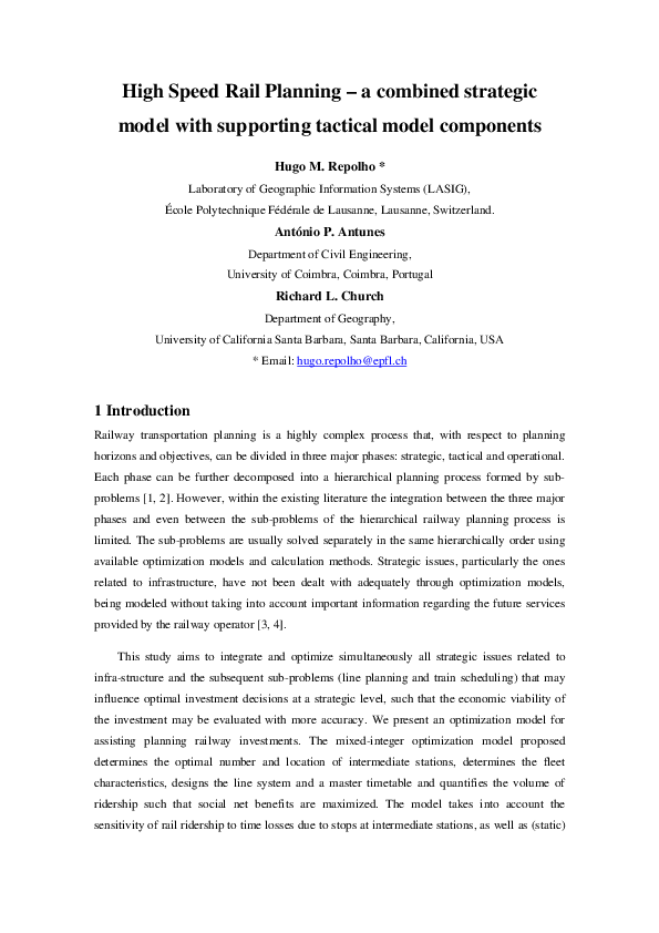 (PDF) High Speed Rail Planning – a combined strategic model with ...