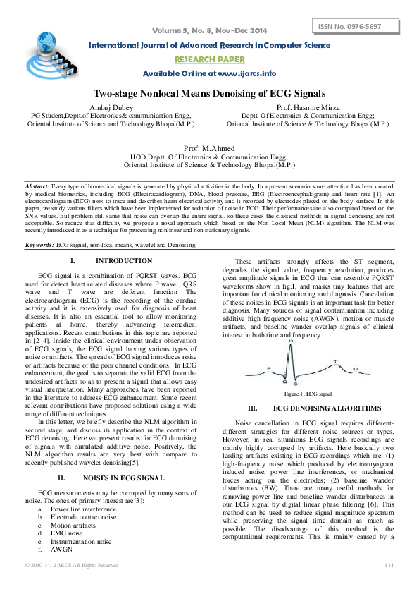 (PDF) Two-stage Nonlocal Means Denoising of ECG Signals