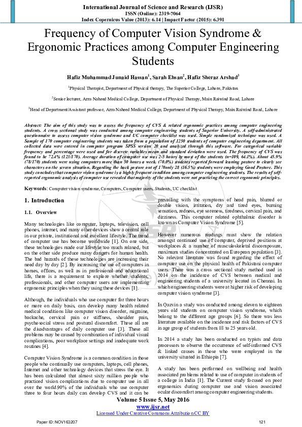 (PDF) Frequency of Computer Vision Syndrome & Ergonomic Practices among ...