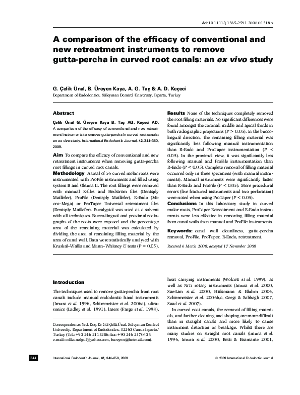 (PDF) A comparison of the efficacy of conventional and new retreatment instruments to remove