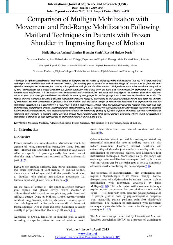 (PDF) Comparison of Mulligan Mobilization with Movement and End-Range ...