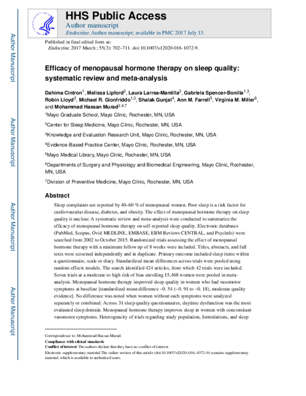 (PDF) Efficacy of menopausal hormone therapy on sleep quality ...