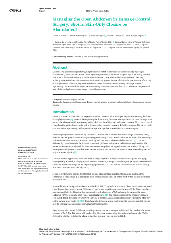 (PDF) Managing the Open Abdomen in Damage Control Surgery: Should Skin ...