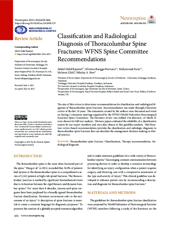 (PDF) Classification and Radiological Diagnosis of Thoracolumbar Spine ...