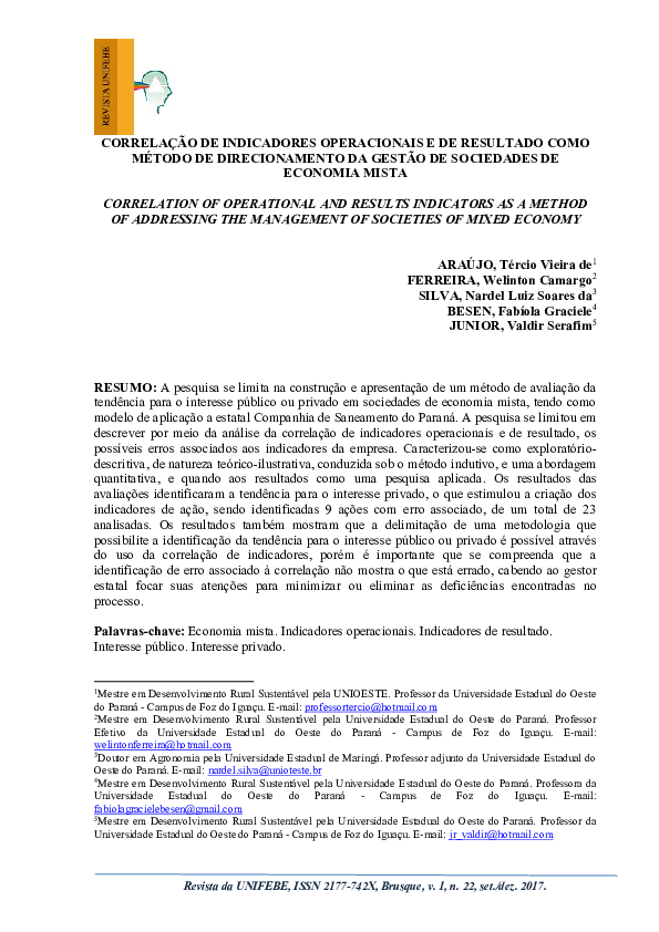 Correlação De Indicadores Operacionais e De Resultado Como Método De Direcionamento Da Gestão De Sociedades De Economia Mista