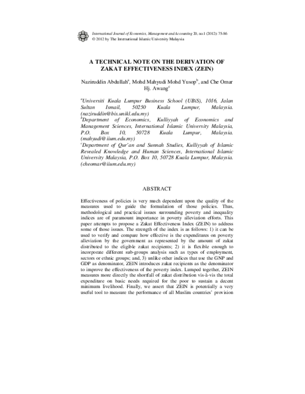 (PDF) A Technical Note on the Derivation of Zakat Effectiveness Index ...